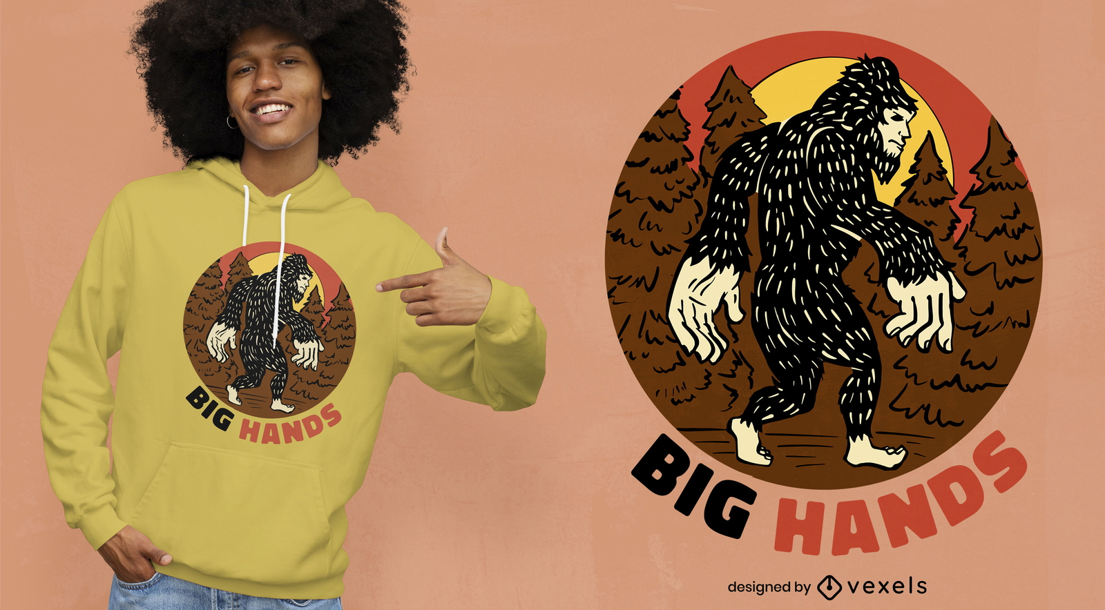 Bigfoot con diseño de camiseta de manos grandes