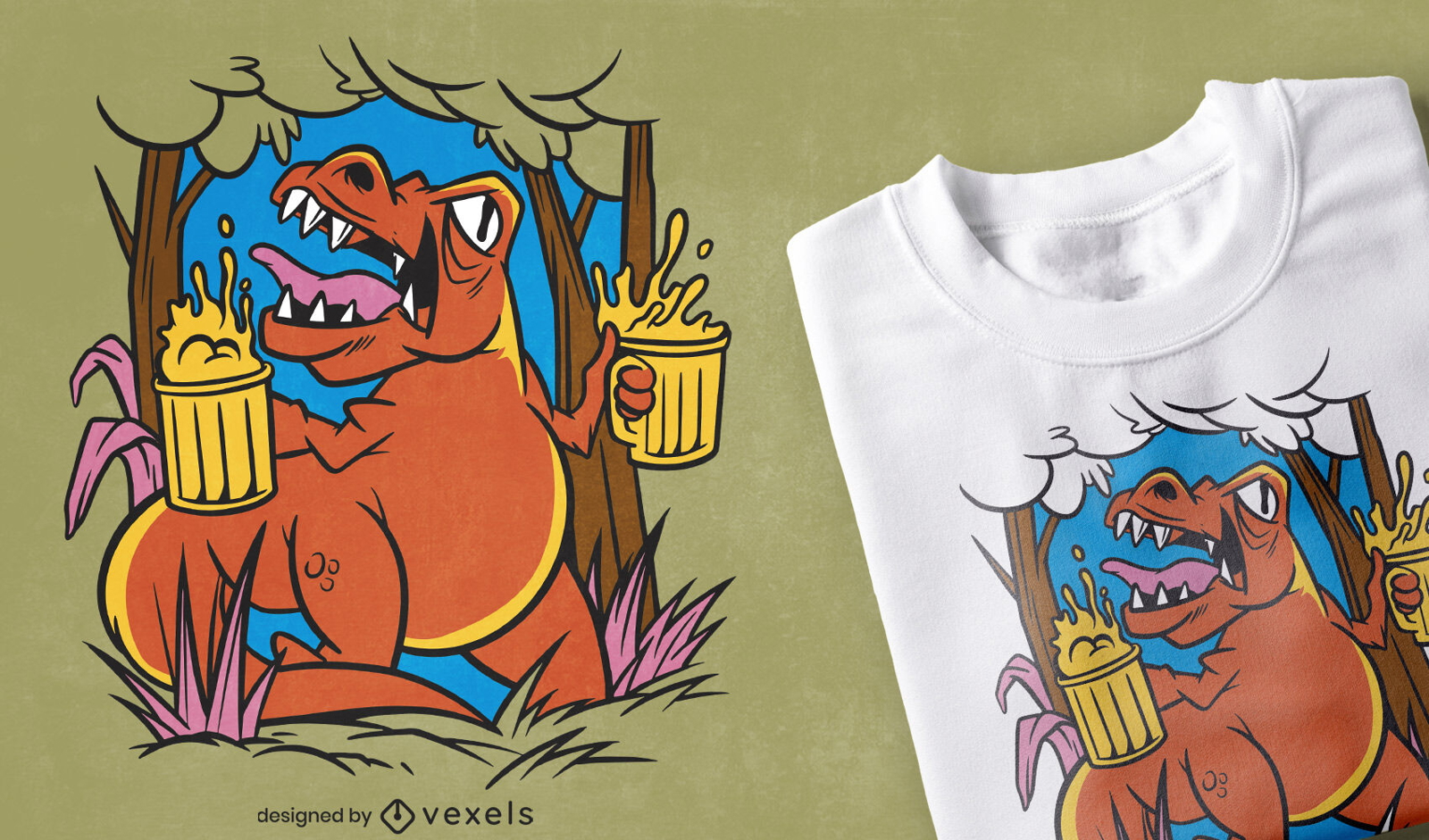 Dinosaurier mit Biergetränken-T-Shirt-Design
