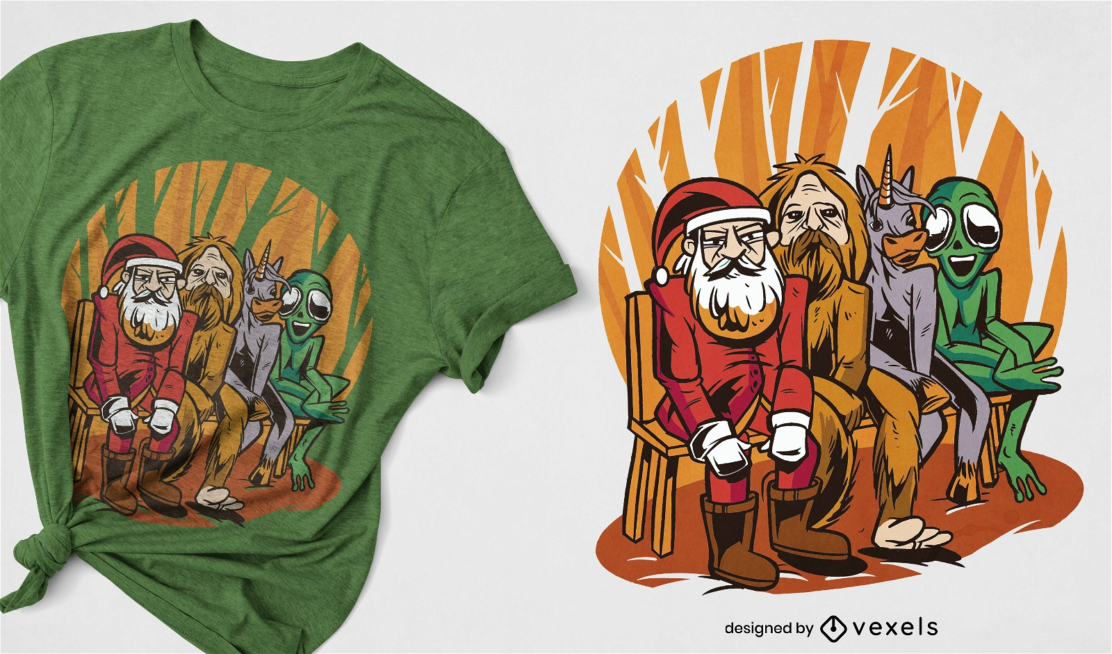 Weihnachtsmann und Kreaturen Cartoon T-Shirt Design