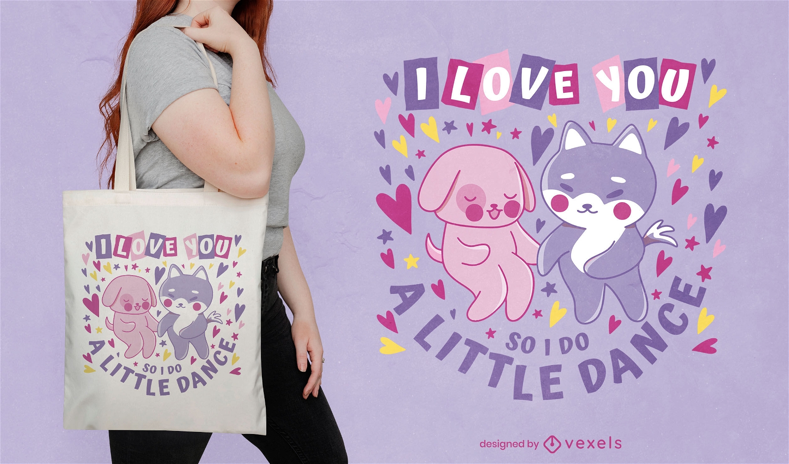 Dogs dancing valentines day tote bag design
