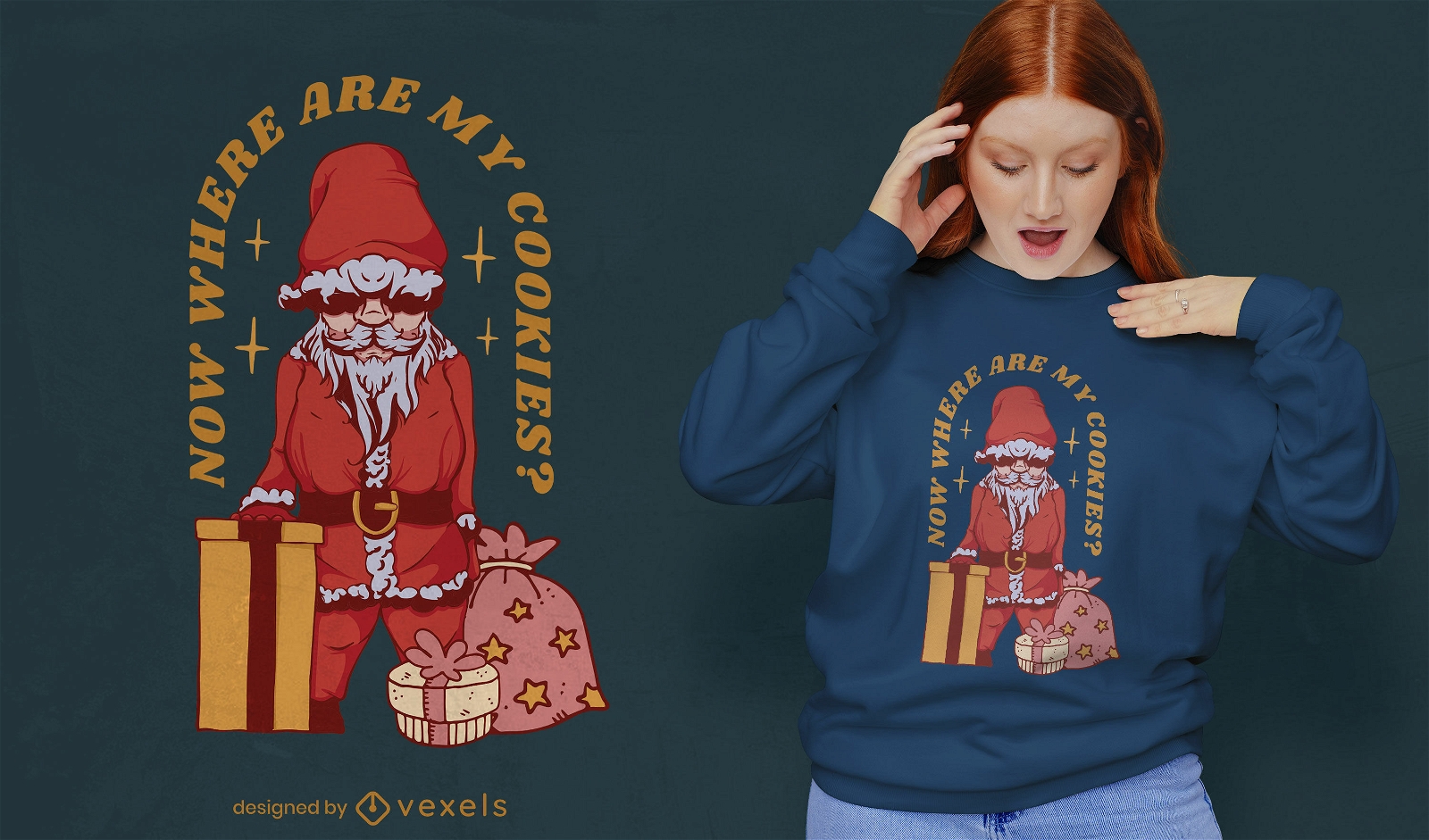 Papai Noel com presentes com design de camiseta de natal