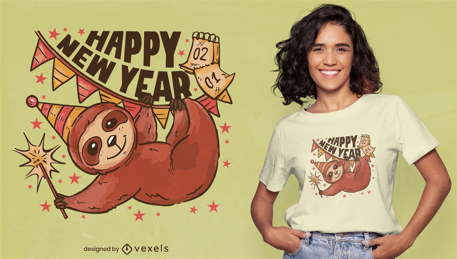 Design de t-shirt para a celebração da preguiça de ano novo