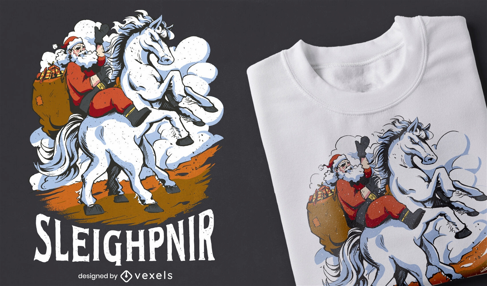 Weihnachtsmann auf mythischem Pferde-T-Shirt-Design