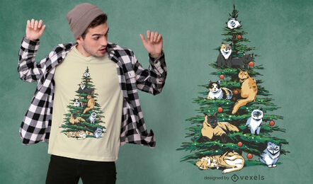 Christmas tree with cats t-shirt design