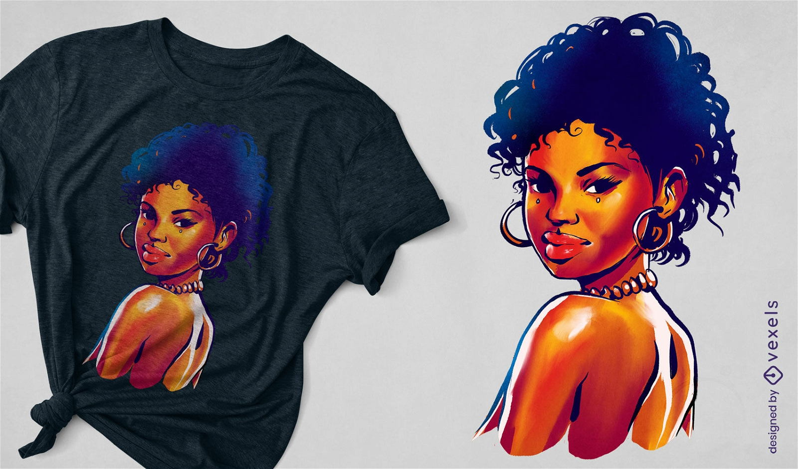 Black woman illustration t-shirt psd