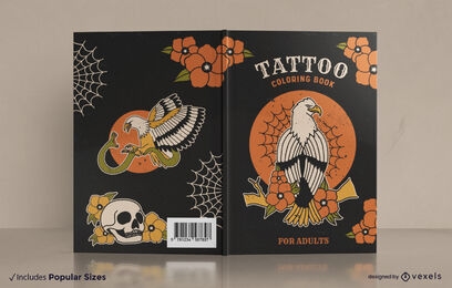 Diseño de portada de libro para colorear de tatuajes para adultos