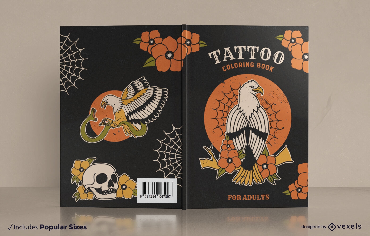 Design de capa de livro para colorir de tatuagem para adultos