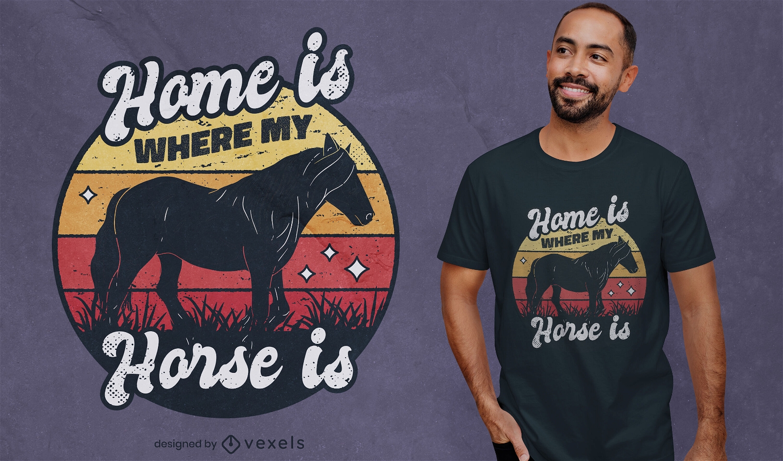 Design de t-shirt retro por do sol para amante de cavalos
