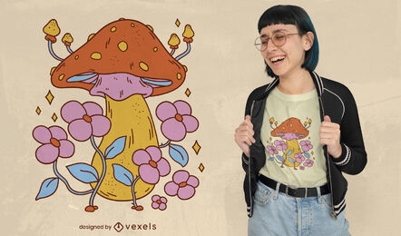 Flowers and mushrooms t-shirt design