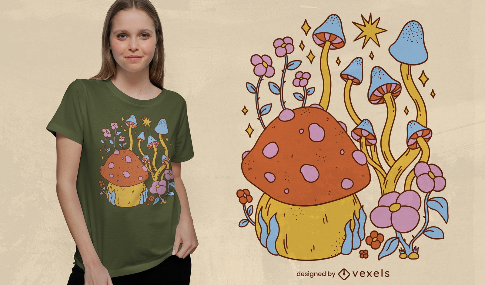 Diseño de camiseta de naturaleza hippie.