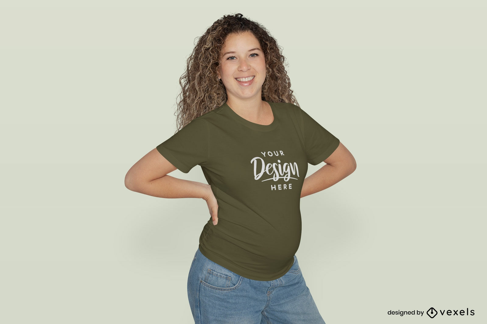 Pregnant woman hands on waist t-shirt mockup