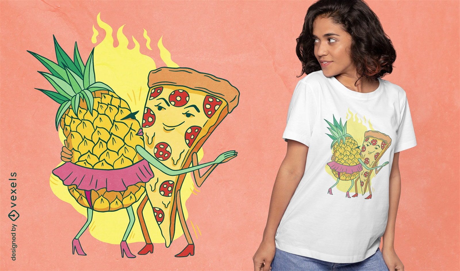 Design de camisetas dan?antes de pizza e abacaxi