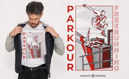 Diseño de camiseta de personas haciendo parkour.
