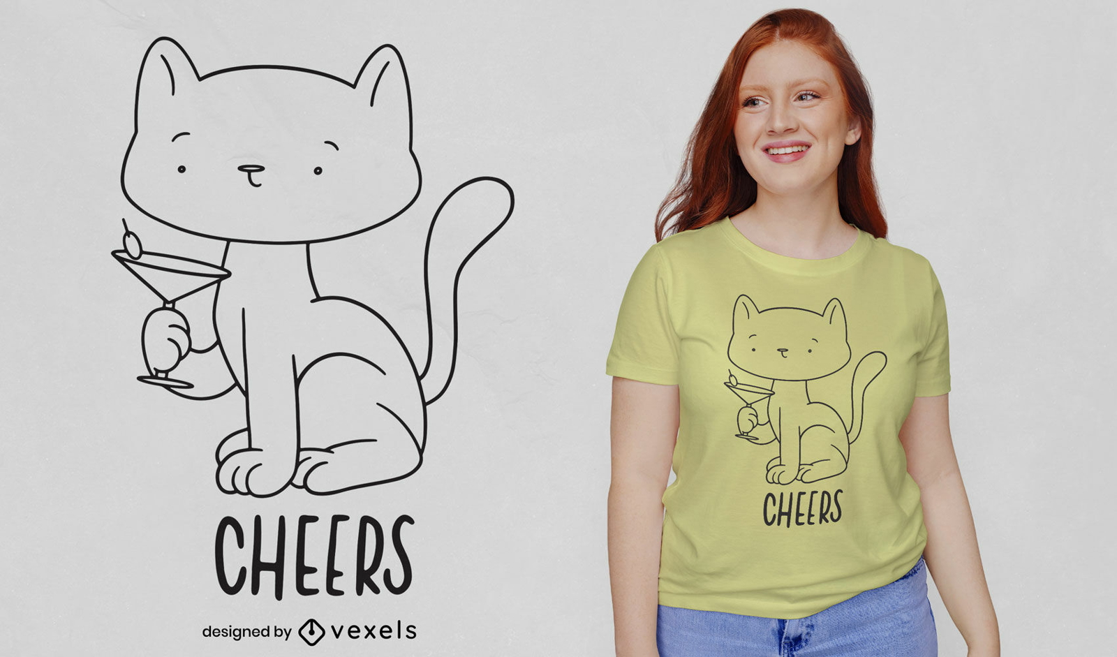 Diseño de camiseta de gato con trazo de bebida
