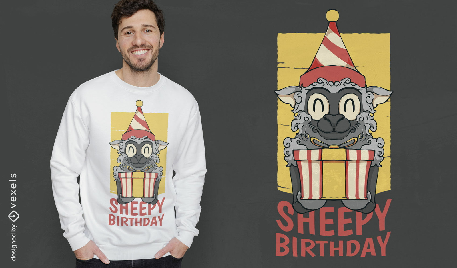 Diseño de camiseta de animales de oveja de cumpleaños.