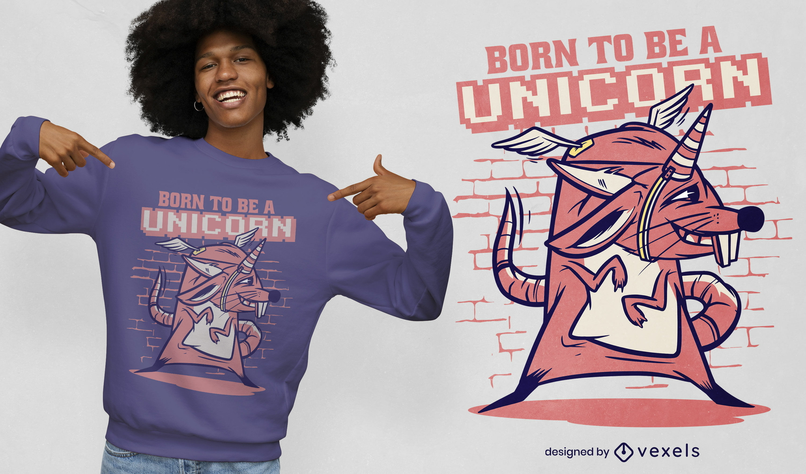 Ratón con diseño de camiseta de cuerno y alas de unicornio.