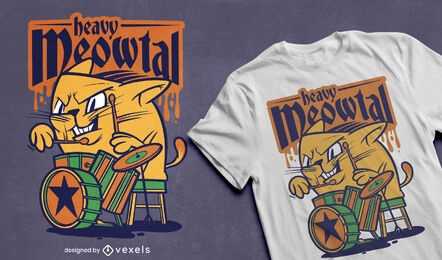 Animal gato tocando bateria design de t-shirt