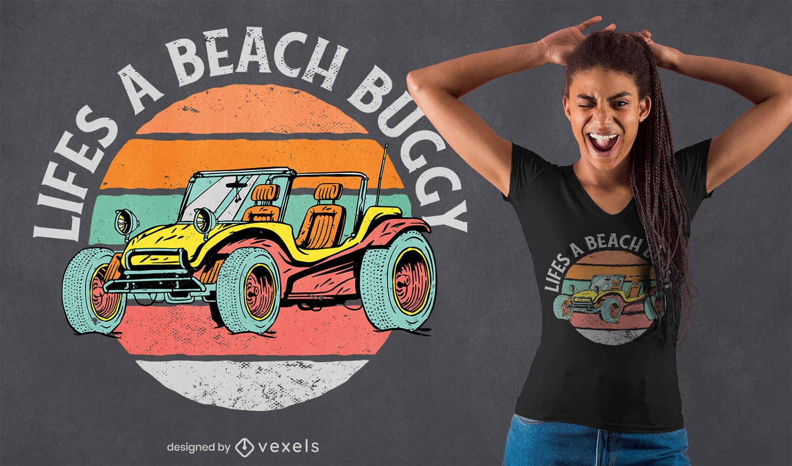 Design de t-shirt retro para transporte de buggy de praia