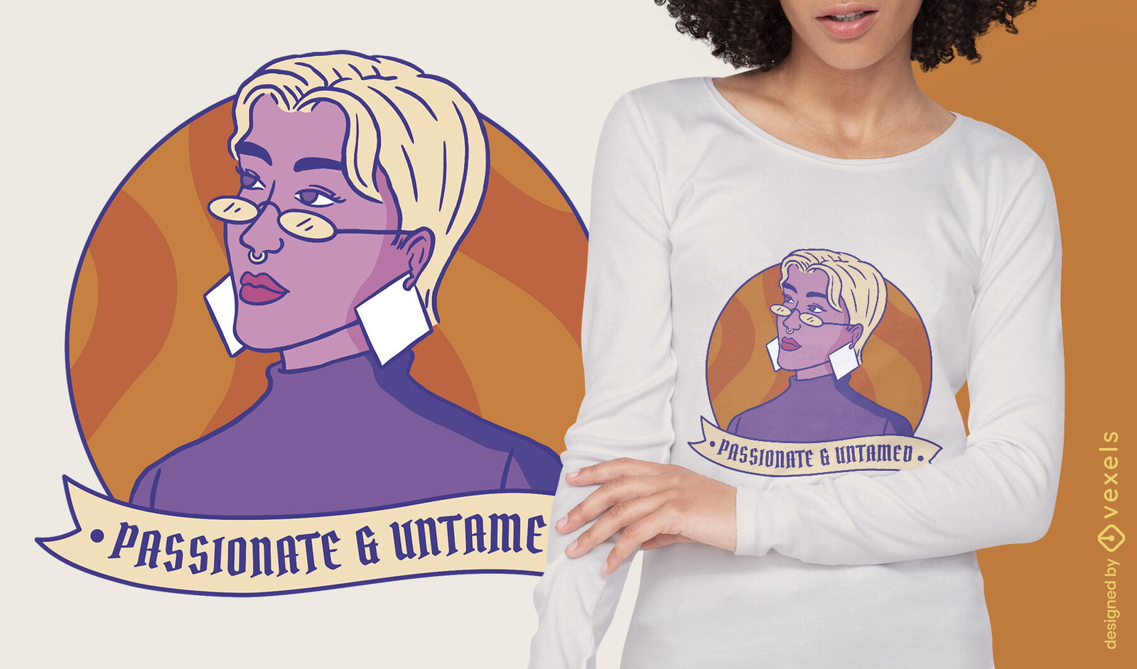 Mulher forte com óculos de design de camiseta