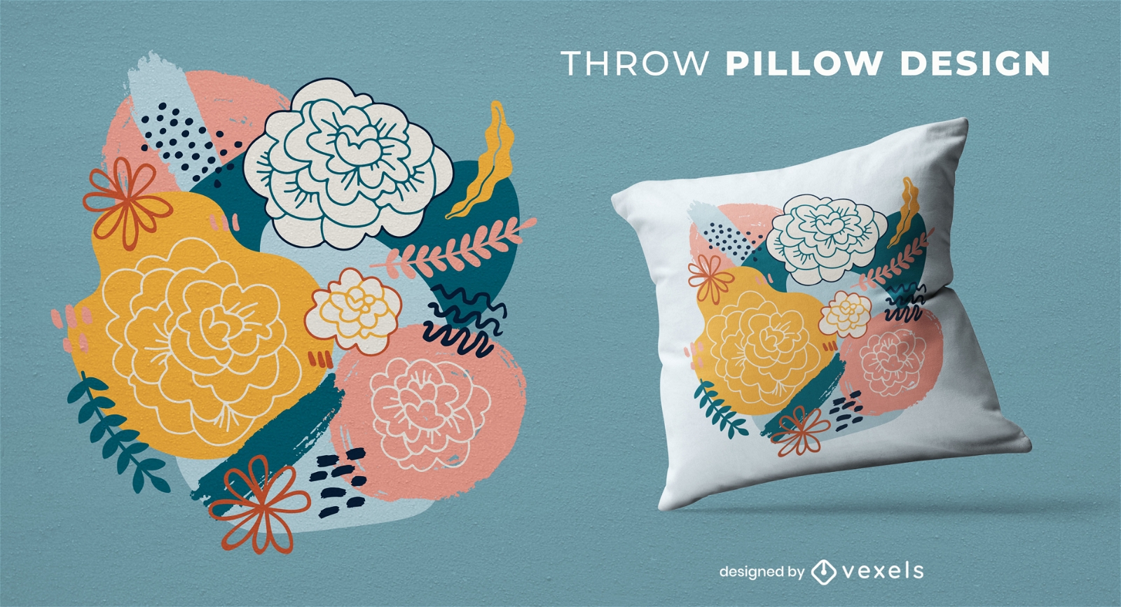 Diseño de almohada de tiro con flores y hojas de rosas.