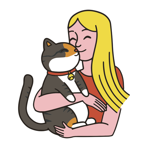 Girl and cat color stroke PNG Design