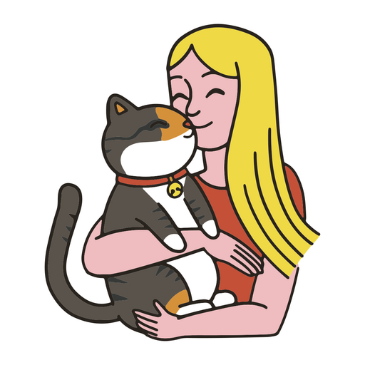 Traço de cor de menina e gato Desenho PNG