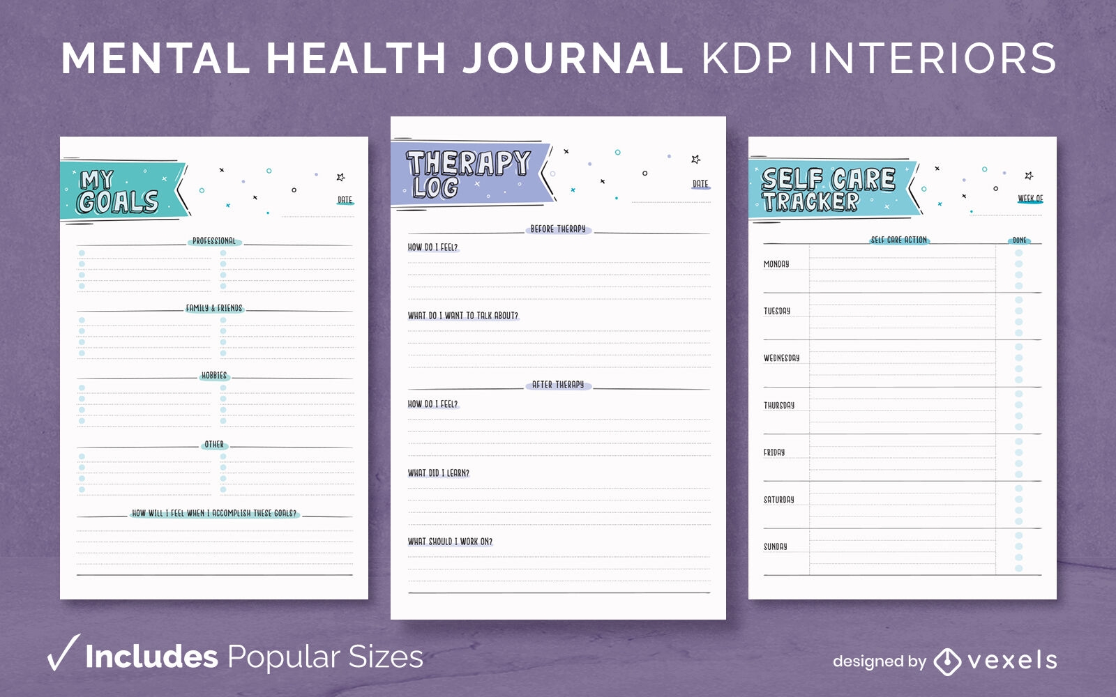 Modelo de diário de saúde mental KDP Design de interiores