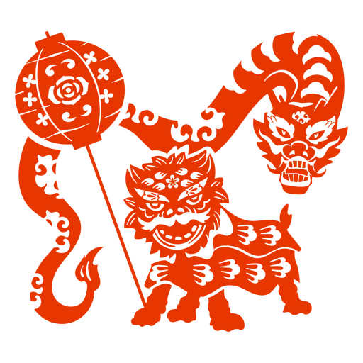 Lunar year cut out lion and dragon dance PNG Design