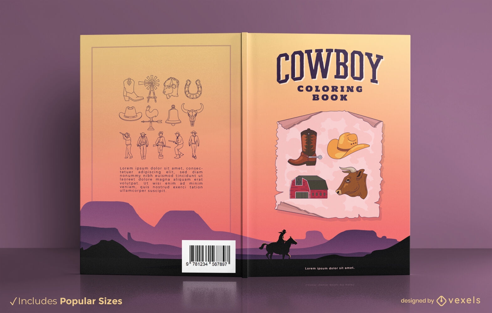 Desenho de capa de livro para colorir de caubói