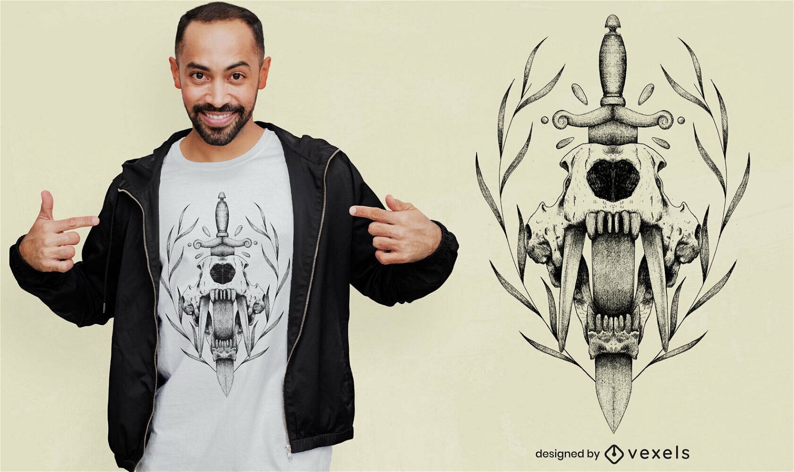 Saber tooth tiger skull psd t-shirt design