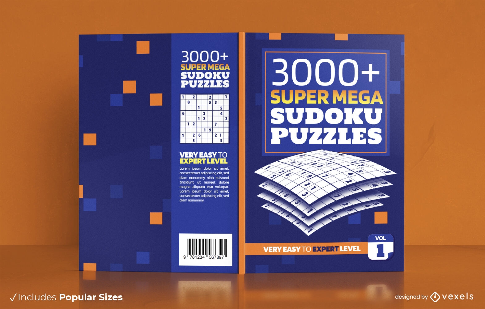 Diseño de portada de libro de super mega sudoku puzzles