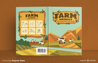 Desenho de capa de livro para colorir de animais de fazenda