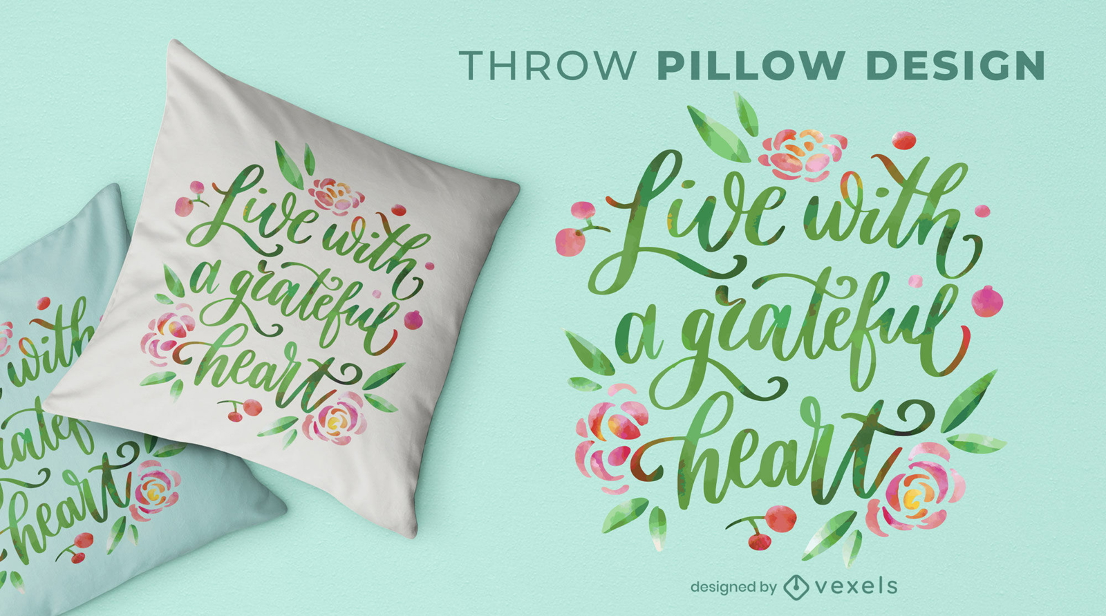 Watercolor calligraphy throw pillow design