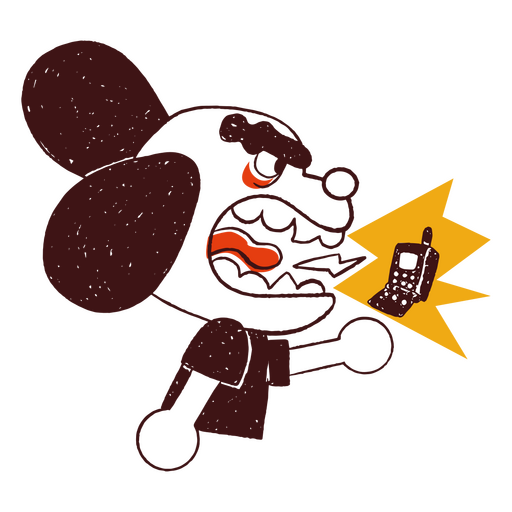Dog screaming at phone PNG Design