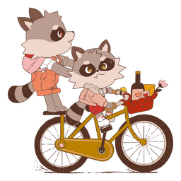 Amigos de guaxinim na bicicleta Desenho PNG