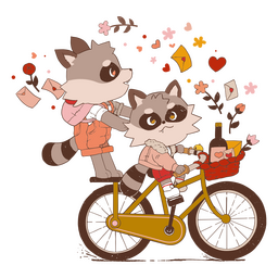 Liebe Waschbären auf dem Fahrrad PNG-Design