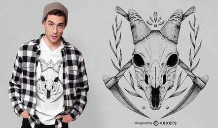 Diseño de camiseta psd dibujado a mano de calavera de cabra