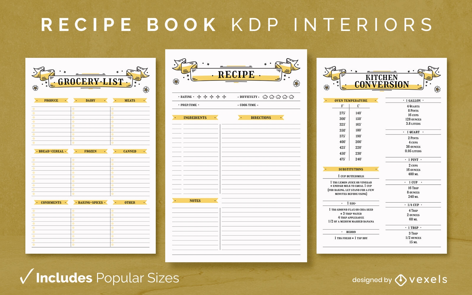 Recipe book doodle template KDP interior design