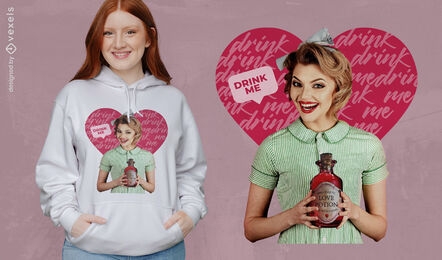 Pin up girl with love potion psd t-shirt design
