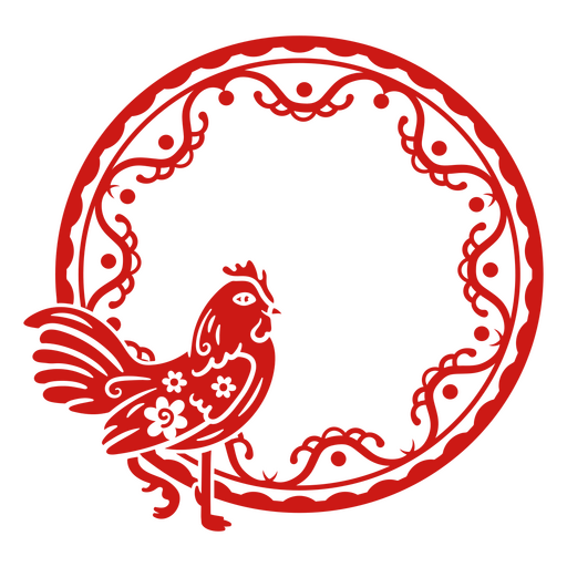 Lunar year cut out frame rooster PNG Design