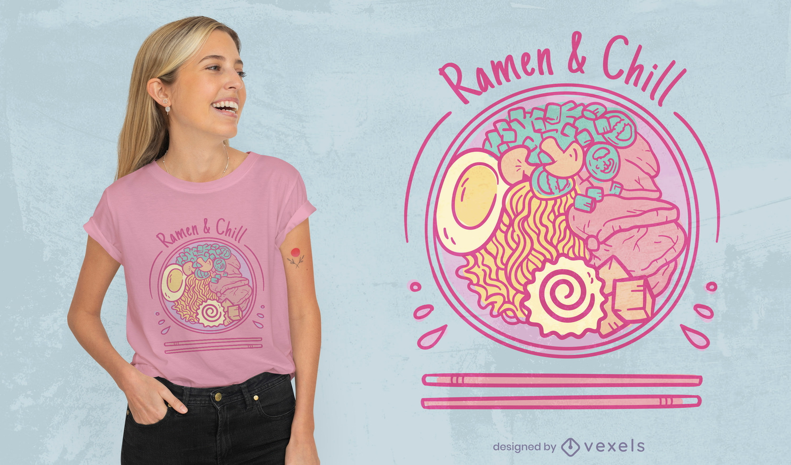 Diseño de camiseta ramen and chill