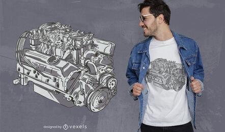 Design de camiseta de tecnologia de motor realista