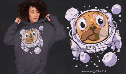 Diseño de camiseta de astronauta espacial de perro pug.