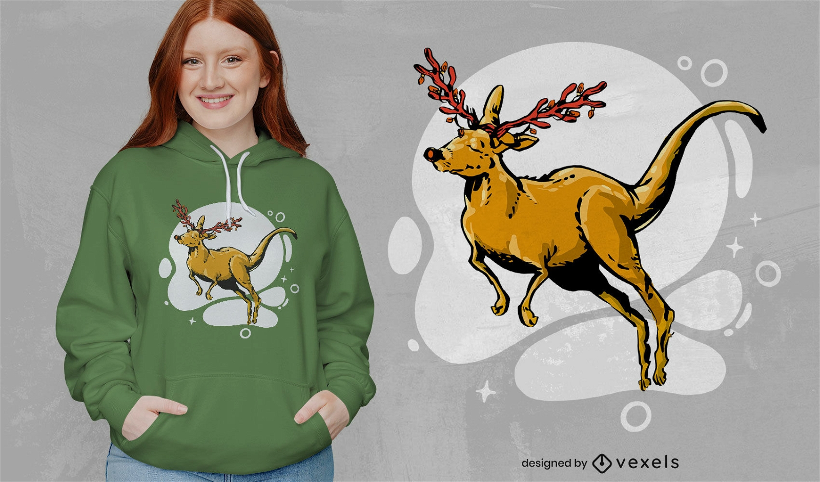 Känguru-Rentier-Weihnachts-T-Shirt-Design