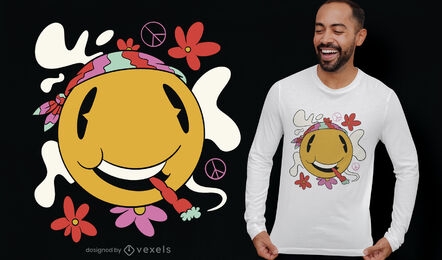 Hippie smiling emoji smoking t-shirt design