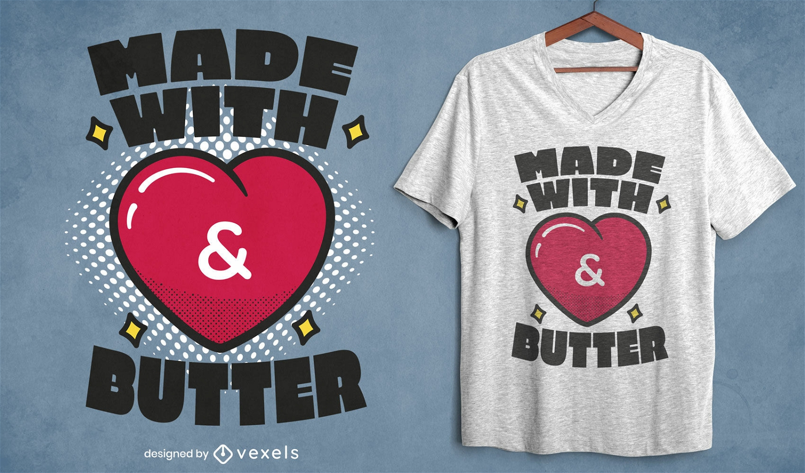 Feito com design de camiseta de cozimento de amor e manteiga