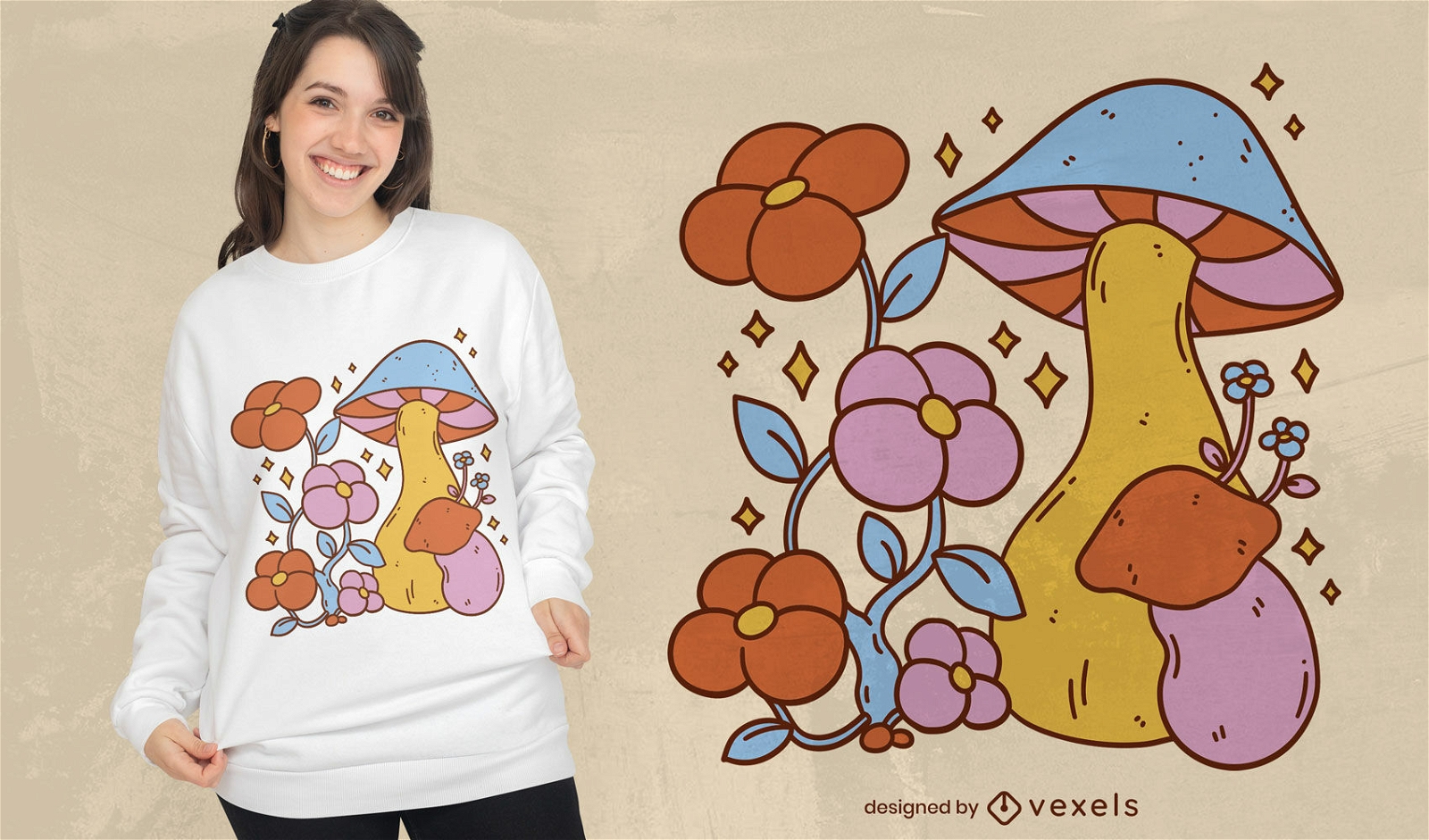 Mushroom with orange flowers t-shirt design