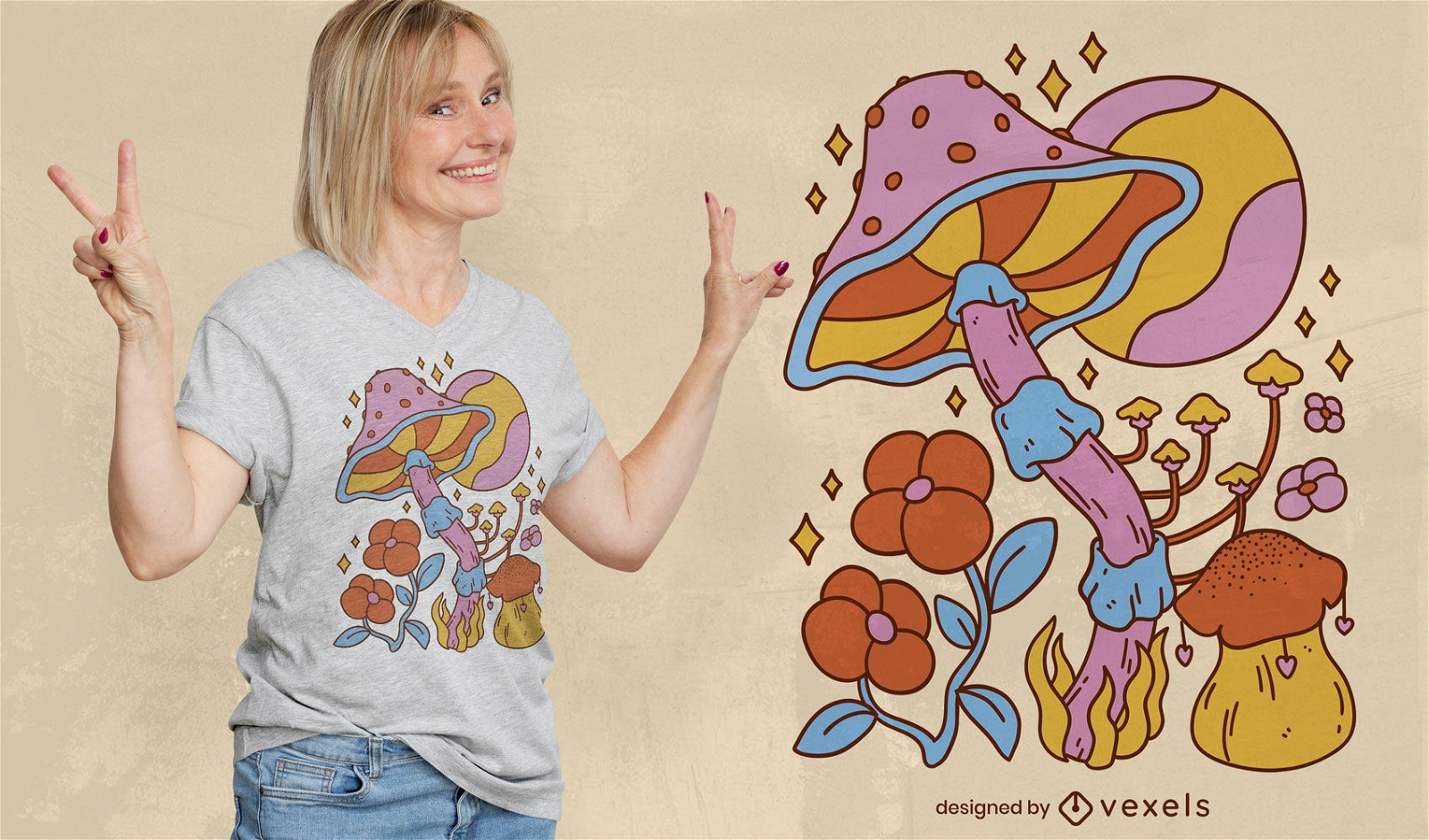 Design de t-shirt planeta cogumelo hippie