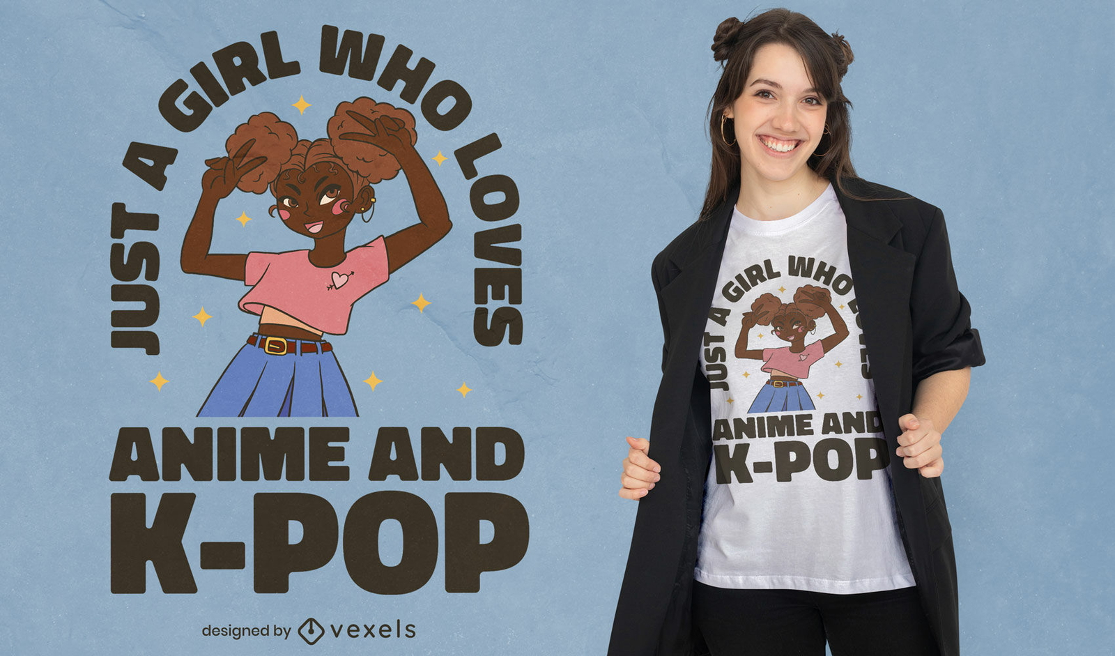 Diseño de camiseta de anime y k-pop black girl