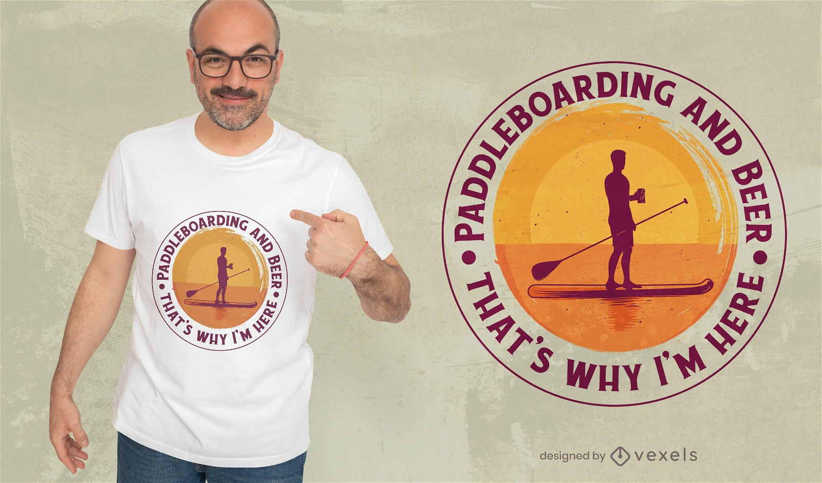 Design de t-shirt com emblemas de paddleboard e cerveja